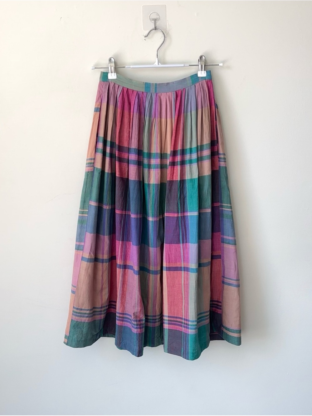 Ralph Lauren Madras Plaid Midi Skirt Sz 4 Hand Woven Rainbow 80s Blue Label - Picture 9 of 15